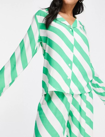 Camasa pijama ASOS, alb/verde