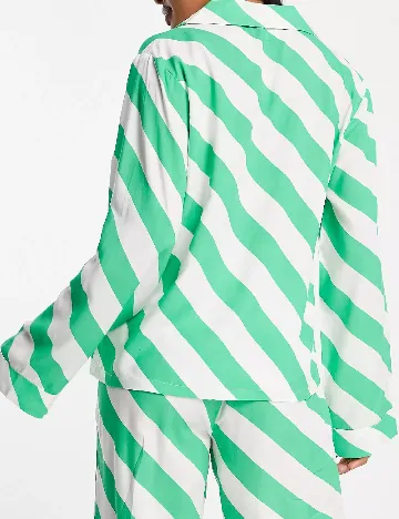 Camasa pijama ASOS, alb/verde Verde