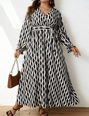 Rochie lunga SHEIN CURVE, alb-negru