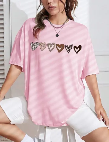 Tricou Oversize SHEIN, roz Roz