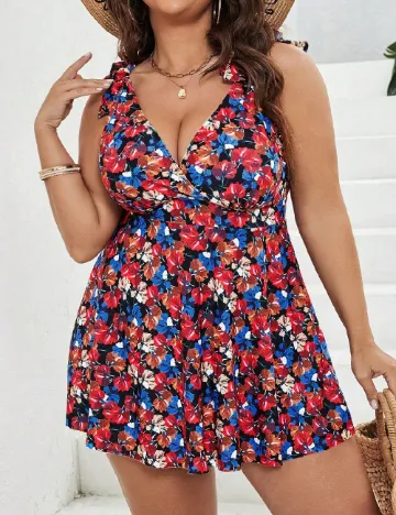 Costum de baie SHEIN CURVE, floral Floral print