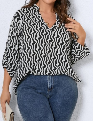 Bluza SHEIN CURVE, negru/alb