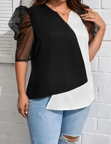 Bluza SHEIN CURVE, negru/alb Negru