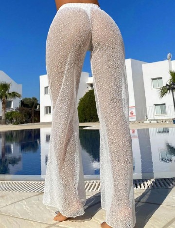 Pantaloni de plaja SHEIN, alb