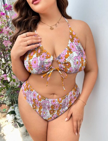 Costum de baie SHEIN CURVE, floral print