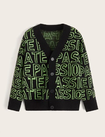 Cardigan Shein Kids, negru/verde