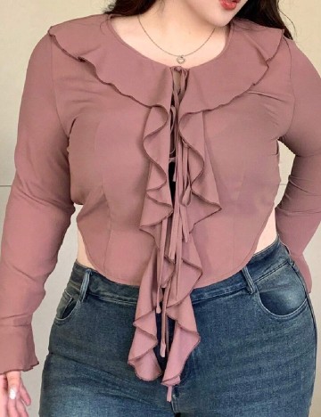 Bluza Dazy Plus Size, roz pudra inchis