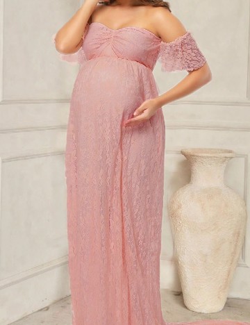 Rochie lunga SHEIN Maternity, roz pudra