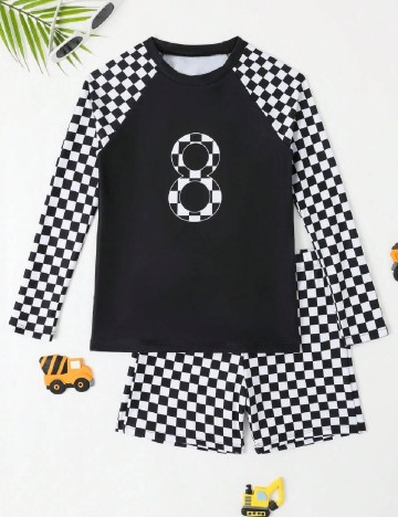 Costum de baie Shein Kids, alb/negru