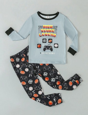 Pijama Shein Kids, negru/albastru