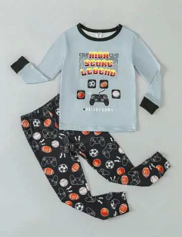 Pijama Shein Kids, negru/albastru Negru