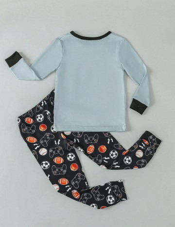 Pijama Shein Kids, negru/albastru