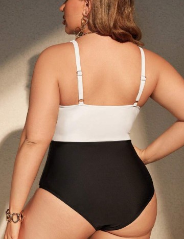 Costum de baie SHEIN CURVE, alb-negru