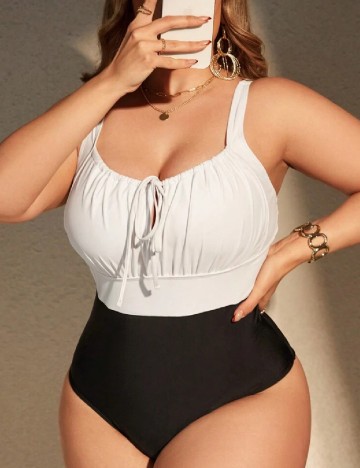 Costum de baie SHEIN CURVE, alb-negru