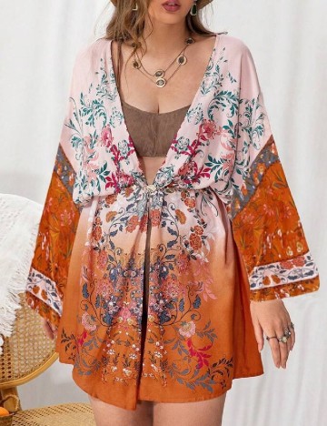 Kimono Rusttydustty Plus Size, portocaliu