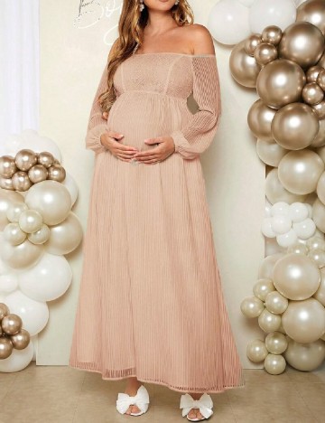 Rochie lunga SHEIN Maternity, crem