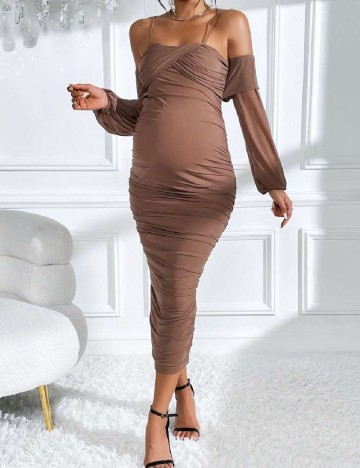 Rochie medie SHEIN Maternity, maro