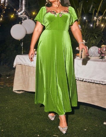 Rochie lunga Glamaker Plus Size, verde