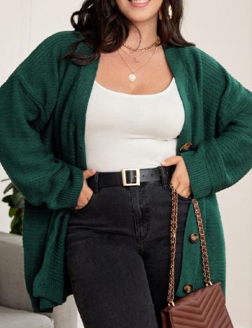 Cardigan SHEIN CURVE, verde inchis