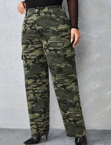 Pantaloni SHEIN CURVE, army Verde