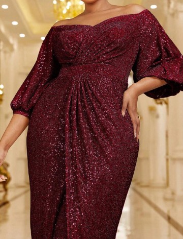 Rochie lunga Giffniseti Plus Size, visiniu
