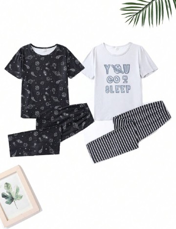 Set pijamale Shein Kids, alb/negru