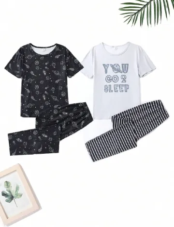 Set pijamale Shein Kids, alb/negru Alb