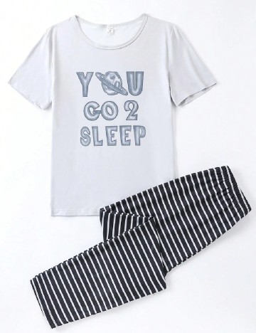 Set pijamale Shein Kids, alb/negru