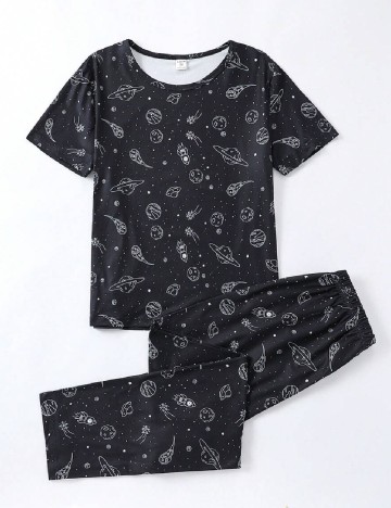 Set pijamale Shein Kids, alb/negru