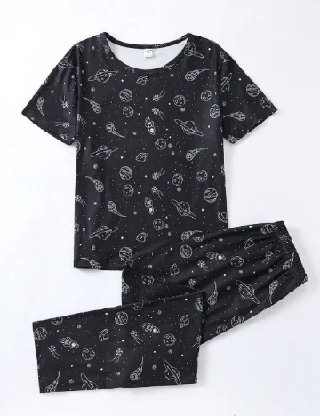 Set pijamale Shein Kids, alb/negru Alb