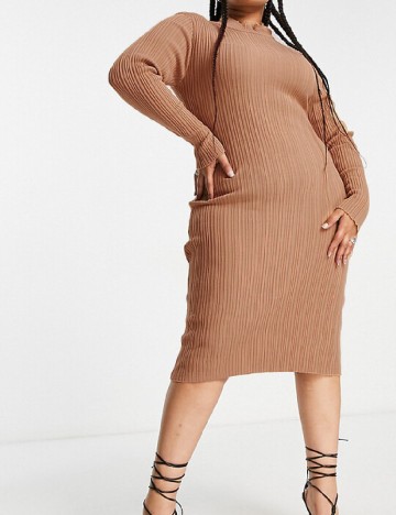 Rochie medie Plus Size I SAW IT FIRST, maro