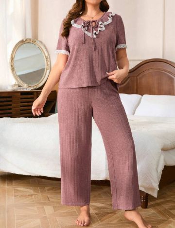 Pijama SHEIN CURVE, roz pudra