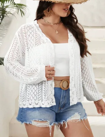 Cardigan SHEIN CURVE, alb Alb