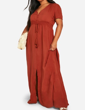 Rochie lunga Boohoo Plus Size, caramiziu