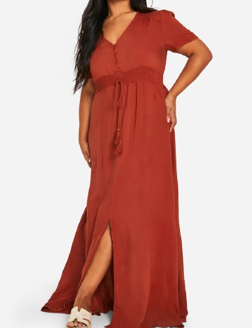 Rochie lunga Boohoo Plus Size, caramiziu