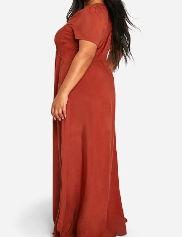 Rochie lunga Boohoo Plus Size, caramiziu