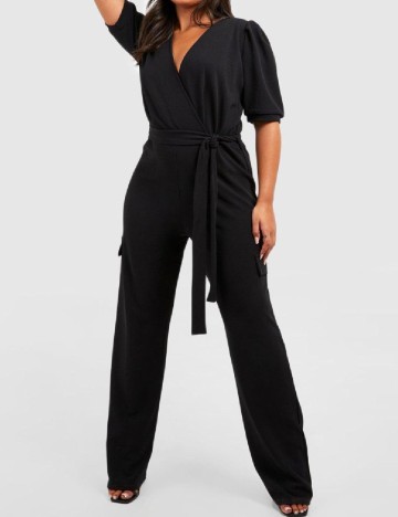 Salopeta Boohoo Plus Size, negru