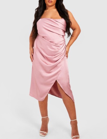 Rochie medie Boohoo Plus Size, roz pudra