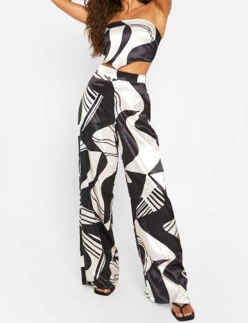 Pantaloni Boohoo, alb/negru