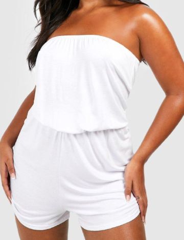 Salopeta scurta Boohoo Plus Size, alb