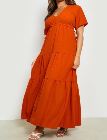 Rochie lunga Boohoo Plus Size, caramiziu