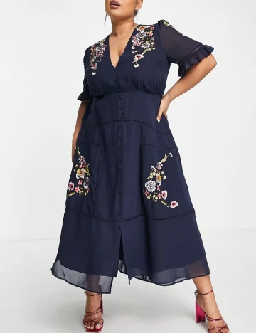 Rochie lunga Hope & Ivy Plus Size, albastru Albastru