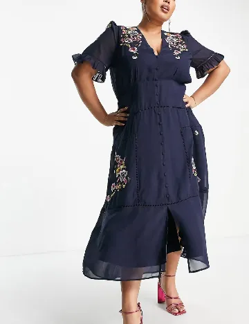 Rochie lunga Hope & Ivy Plus Size, albastru Albastru