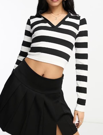 Top Stradivarius, alb/negru