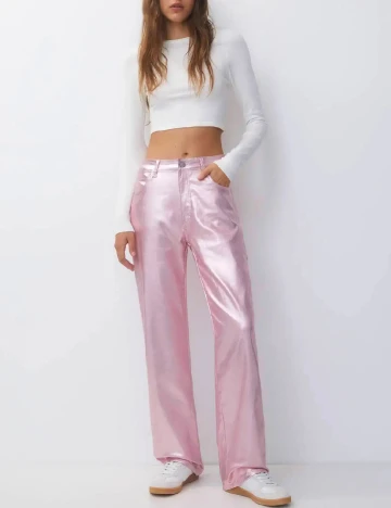 Pantaloni Pull&Bear, roz Roz