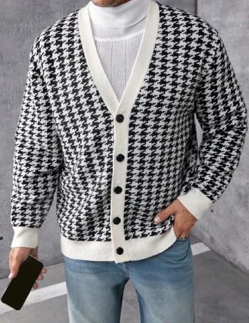 Cardigan SHEIN Plus Size Men, alb/negru