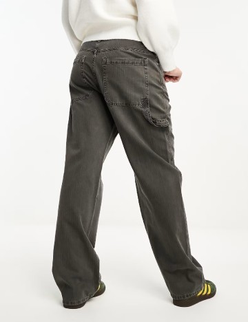 Pantaloni Pull&Bear, gri petrol