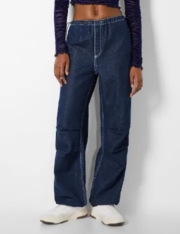 Pantaloni Bershka, bleumarin Albastru