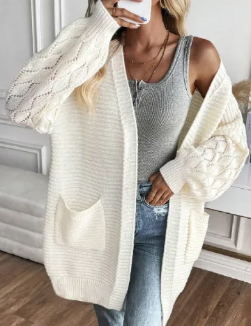 Cardigan SHEIN, ecru Alb