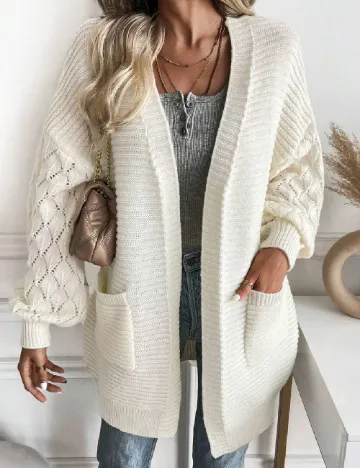 Cardigan SHEIN, ecru Alb